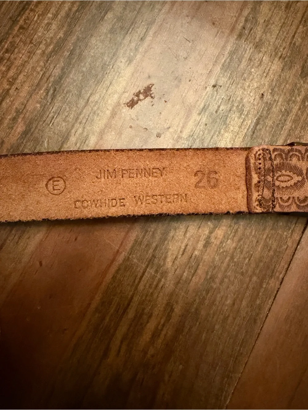 Vintage Jim Penney Embossed Brown Leather Kids Cowhide Western Belt - 26